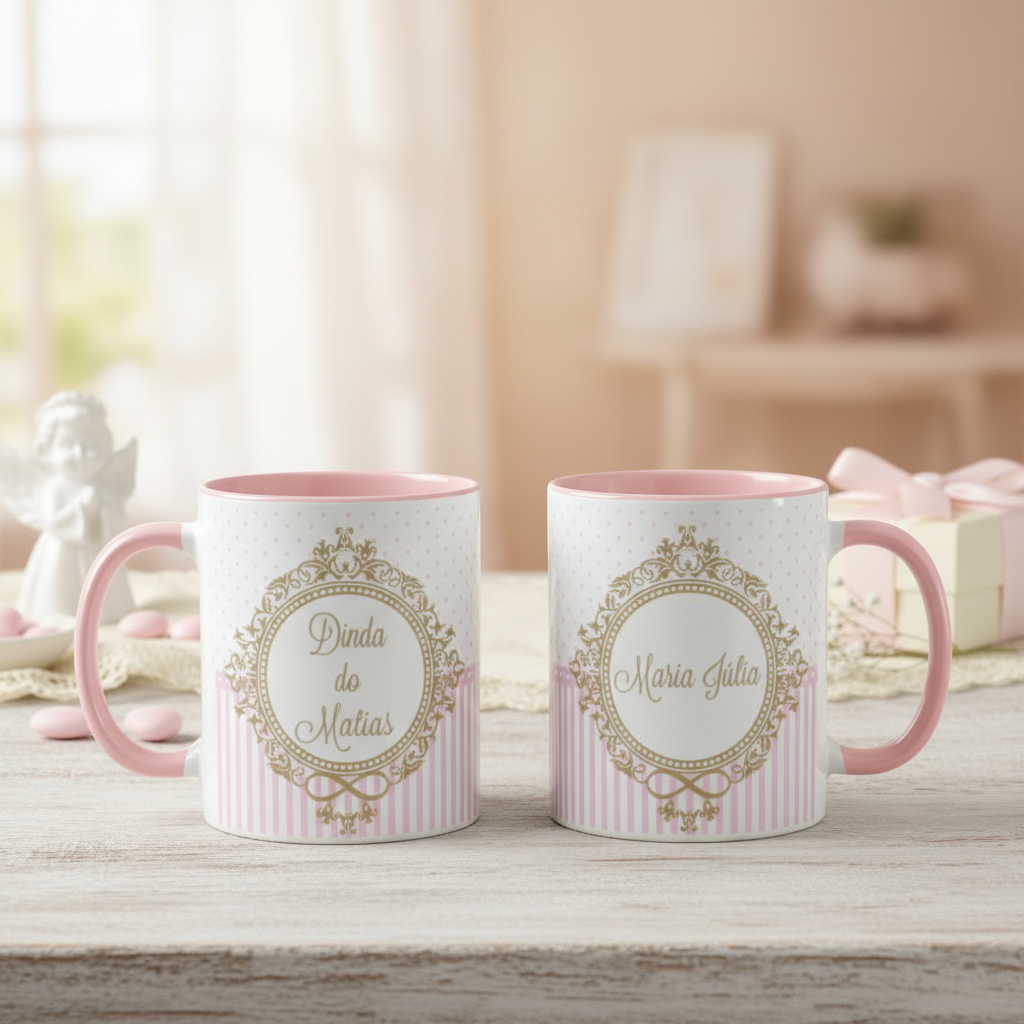 Kit 2 Canecas Batismo Dindo e Dinda Presente Personalizado Com Nome
