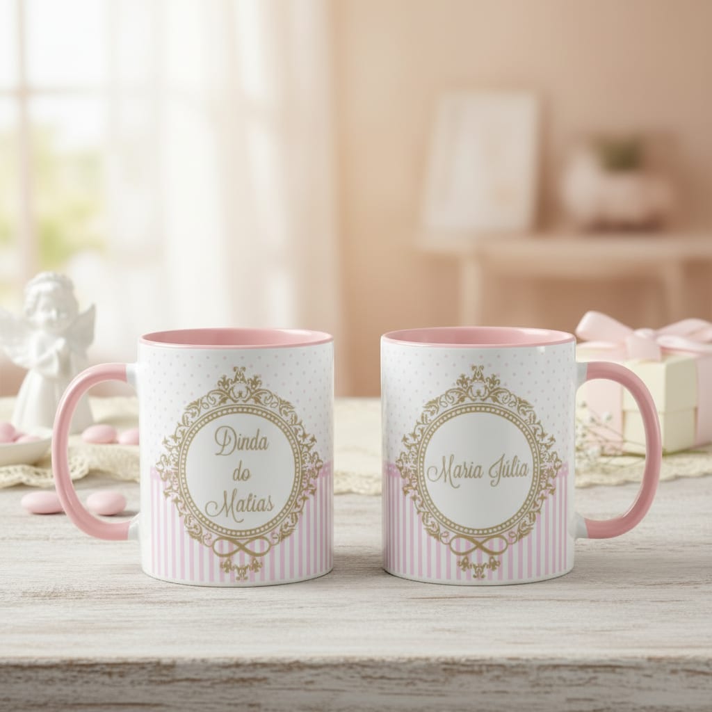 Kit 2 Canecas Batismo Dindo e Dinda Presente Personalizado Com Nome