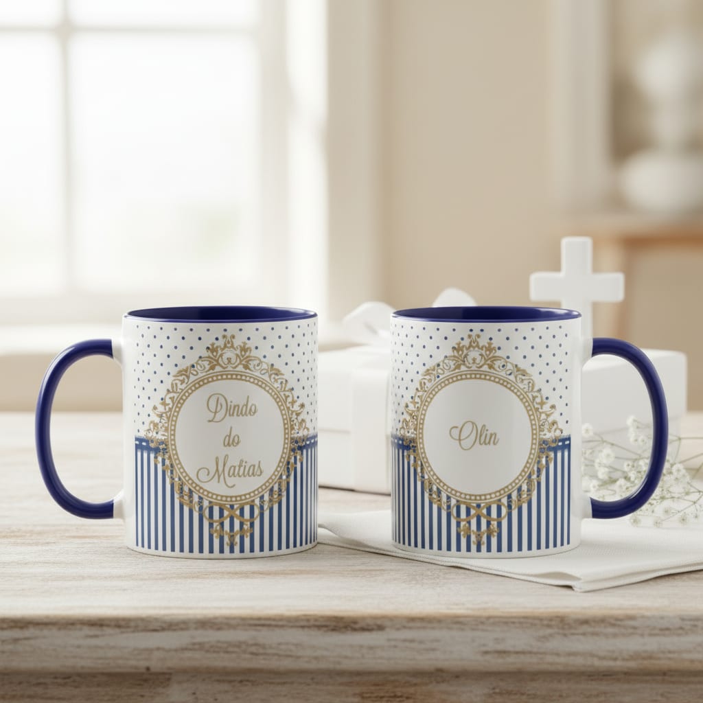 Kit 2 Canecas Batismo Dindo e Dinda Presente Personalizado Com Nome