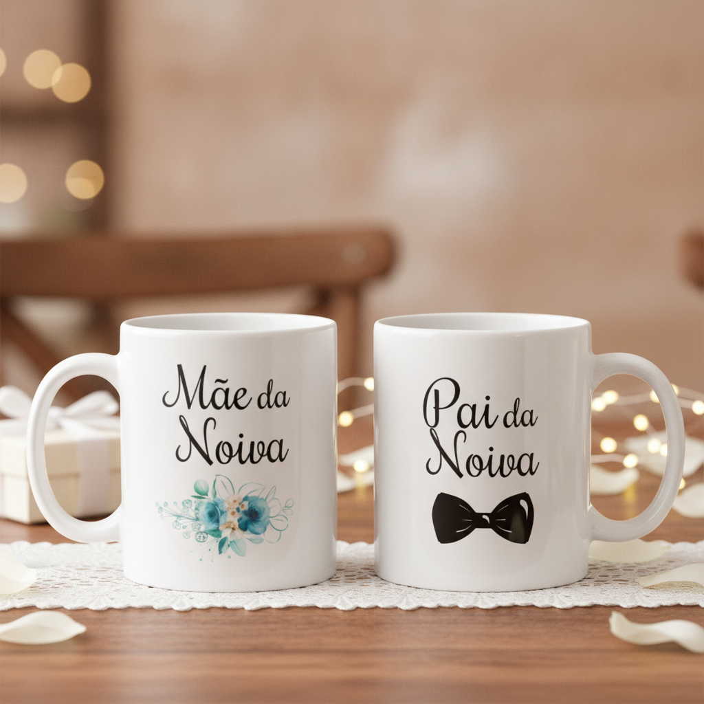 Kit 2 Canecas Casamento Lembrança Para Mãe E Pai Da Noiva - Casamento