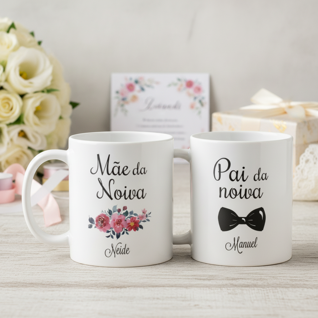 Kit 2 Canecas Casamento Mãe Presente Personalizado Com Nome - Casamento (Noiva)