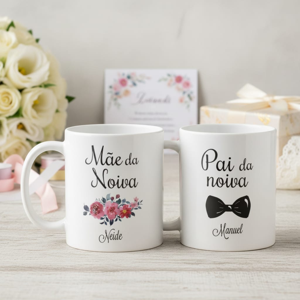 Kit 2 Canecas Casamento Mãe Presente Personalizado Com Nome - Casamento (Noiva)