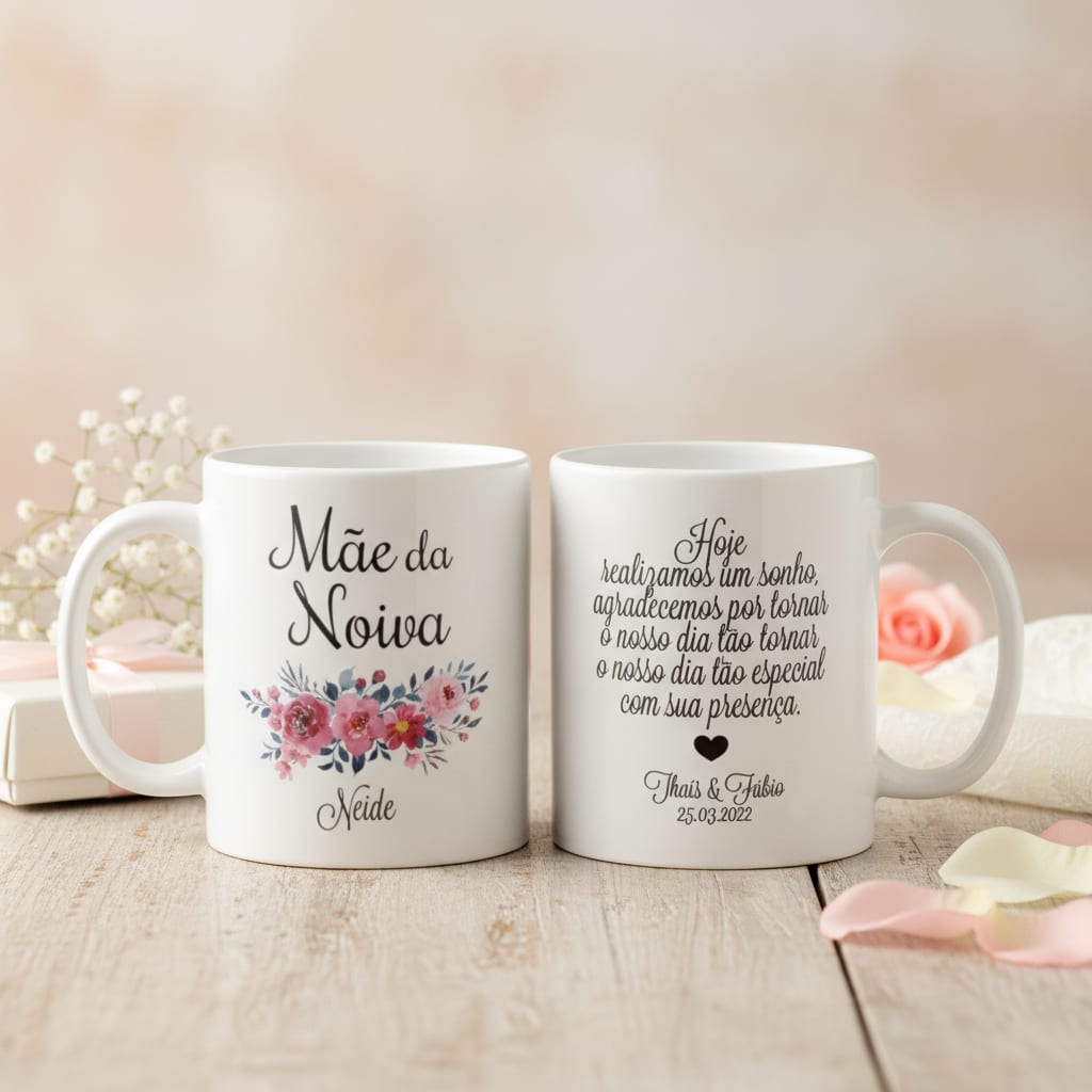 Kit 2 Canecas Casamento Mãe Presente Personalizado Com Nome