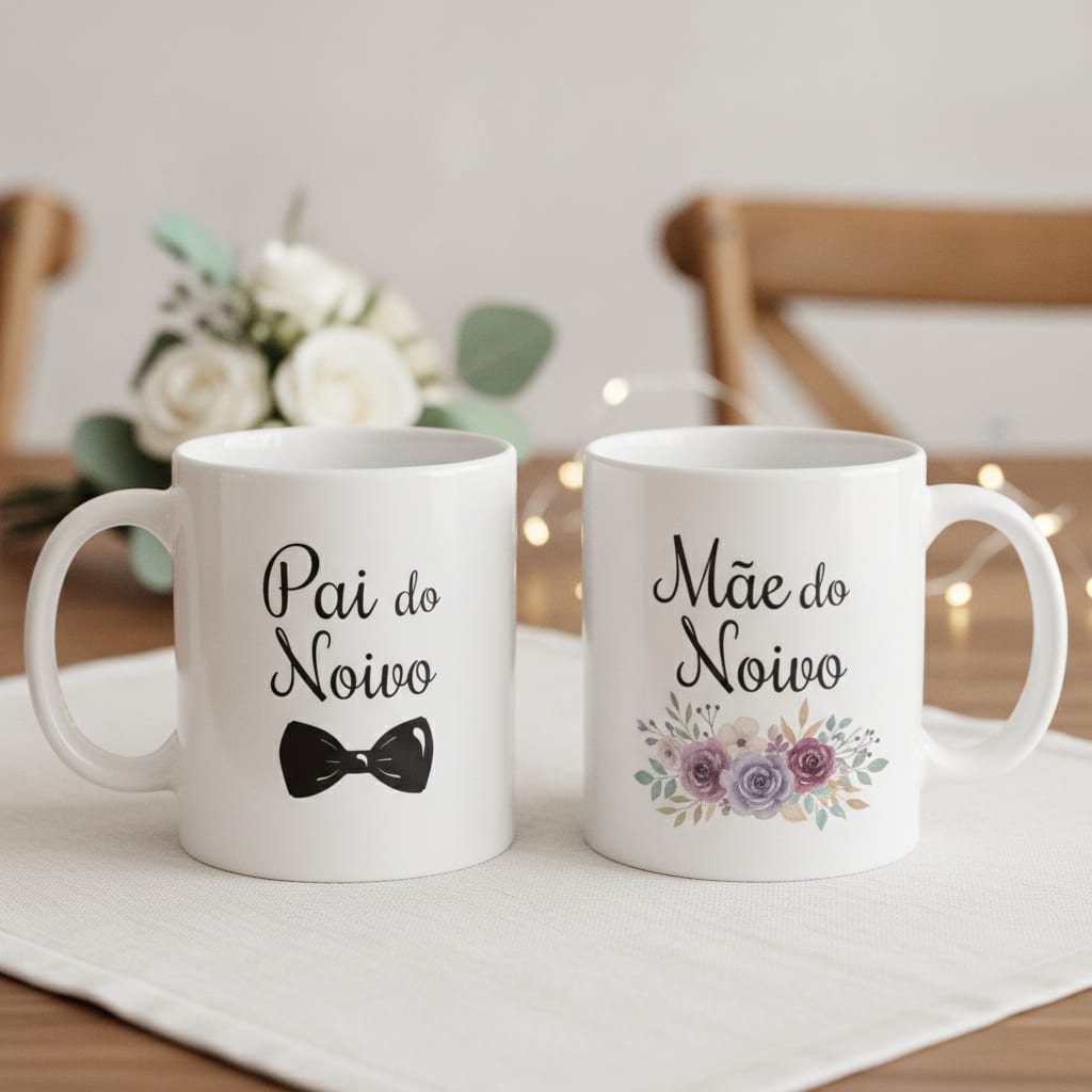 Kit 2 Canecas Casamento Pai e Mãe dos noivos Presente Pronta Entrega - Casamento (Noiva)