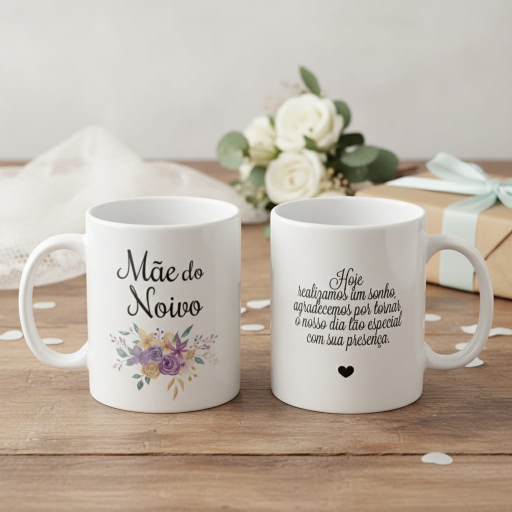 Kit 2 Canecas Casamento Pai e Mãe dos noivos Presente Pronta Entrega