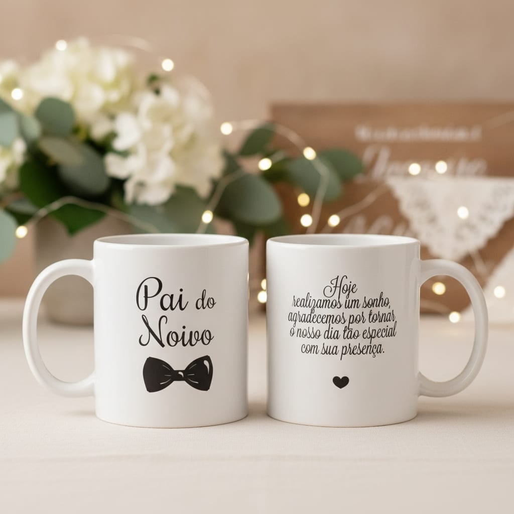Kit 2 Canecas Casamento Pai e Mãe dos noivos Presente Pronta Entrega
