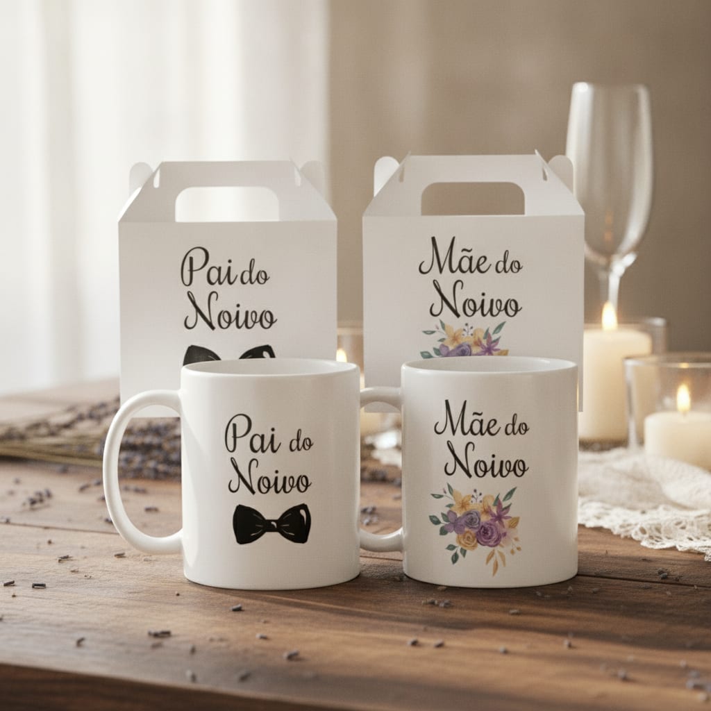 Kit 2 Canecas Casamento Pai e Mãe dos noivos Presente Pronta Entrega