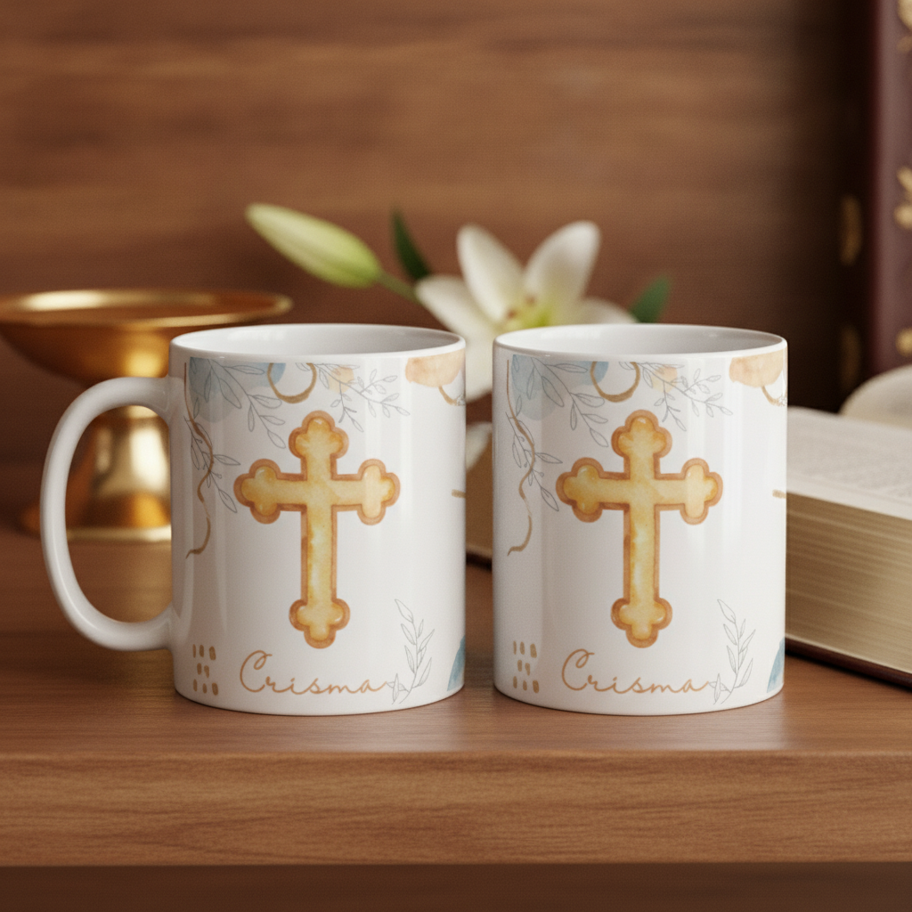 Kit 2 Canecas Cerâmica Católica Crismando 325ml - Religioso (Crisma)