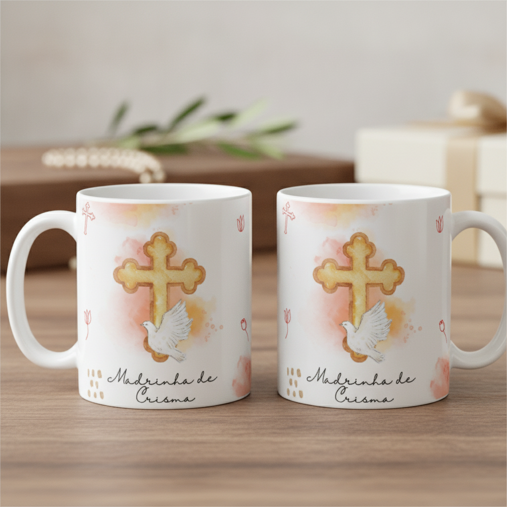 Kit 2 Canecas Cerâmica Madrinha de Crisma Presente Lembrança Católica Especial - Religioso (Madrinha)