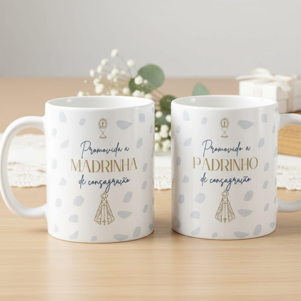 Kit 2 Canecas Cerâmica Padrinhos Consagração Agradecimento