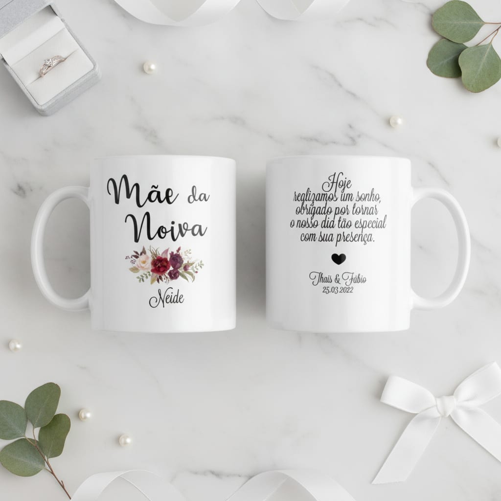 Kit 2 Canecas Personalizadas Casamento Pai e Mãe da Noiva Marsala Nome