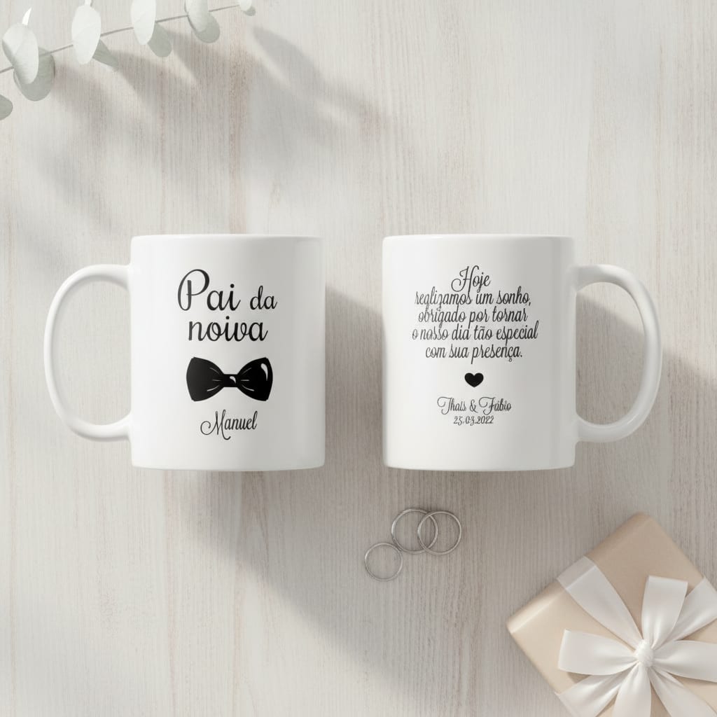 Kit 2 Canecas Personalizadas Casamento Pai e Mãe da Noiva Marsala Nome