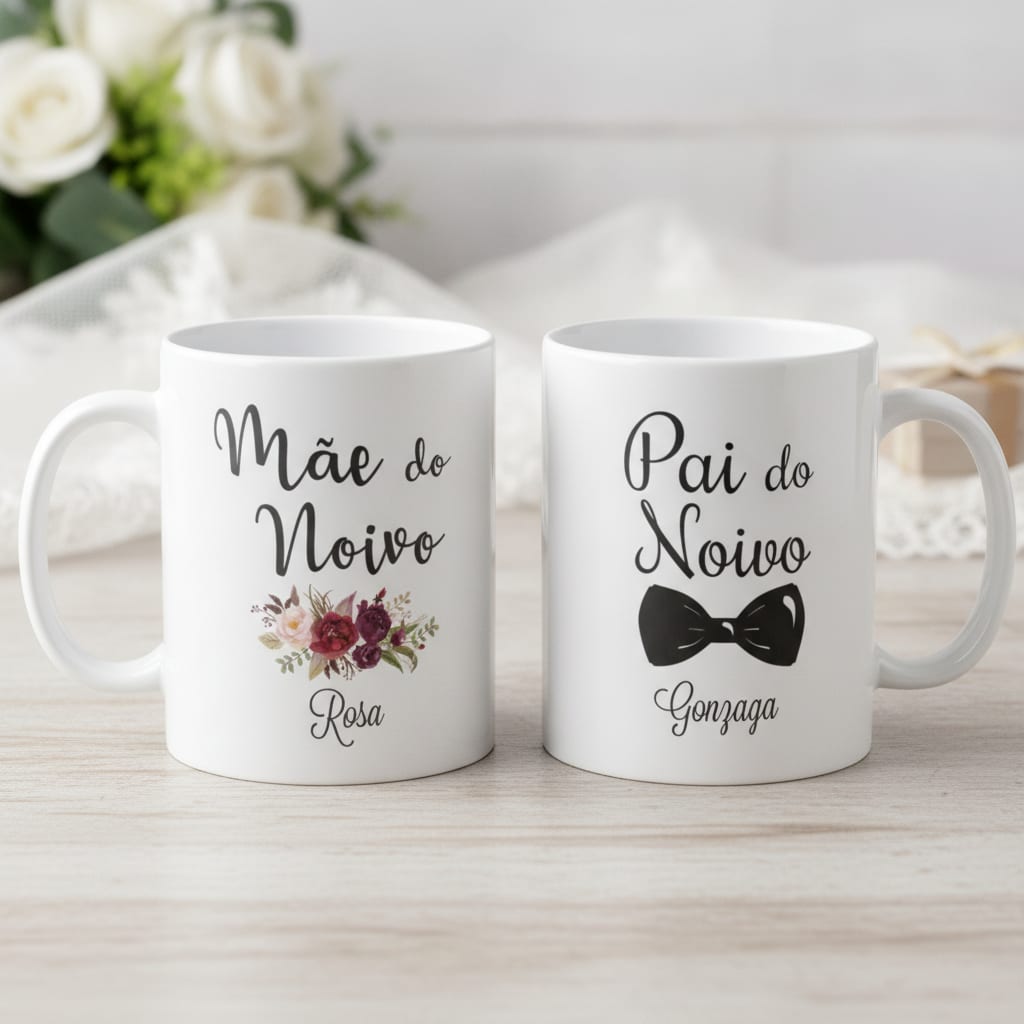 Kit 2 Canecas Lembrança Casamento Pai E Mãe Da Noivo Marsala - Casamento (Noivo)
