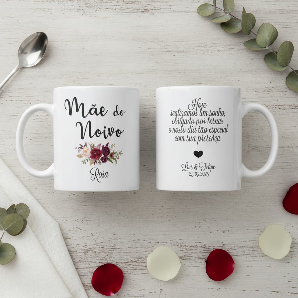 Kit 2 Canecas Lembrança Casamento Pai E Mãe Da Noivo Marsala