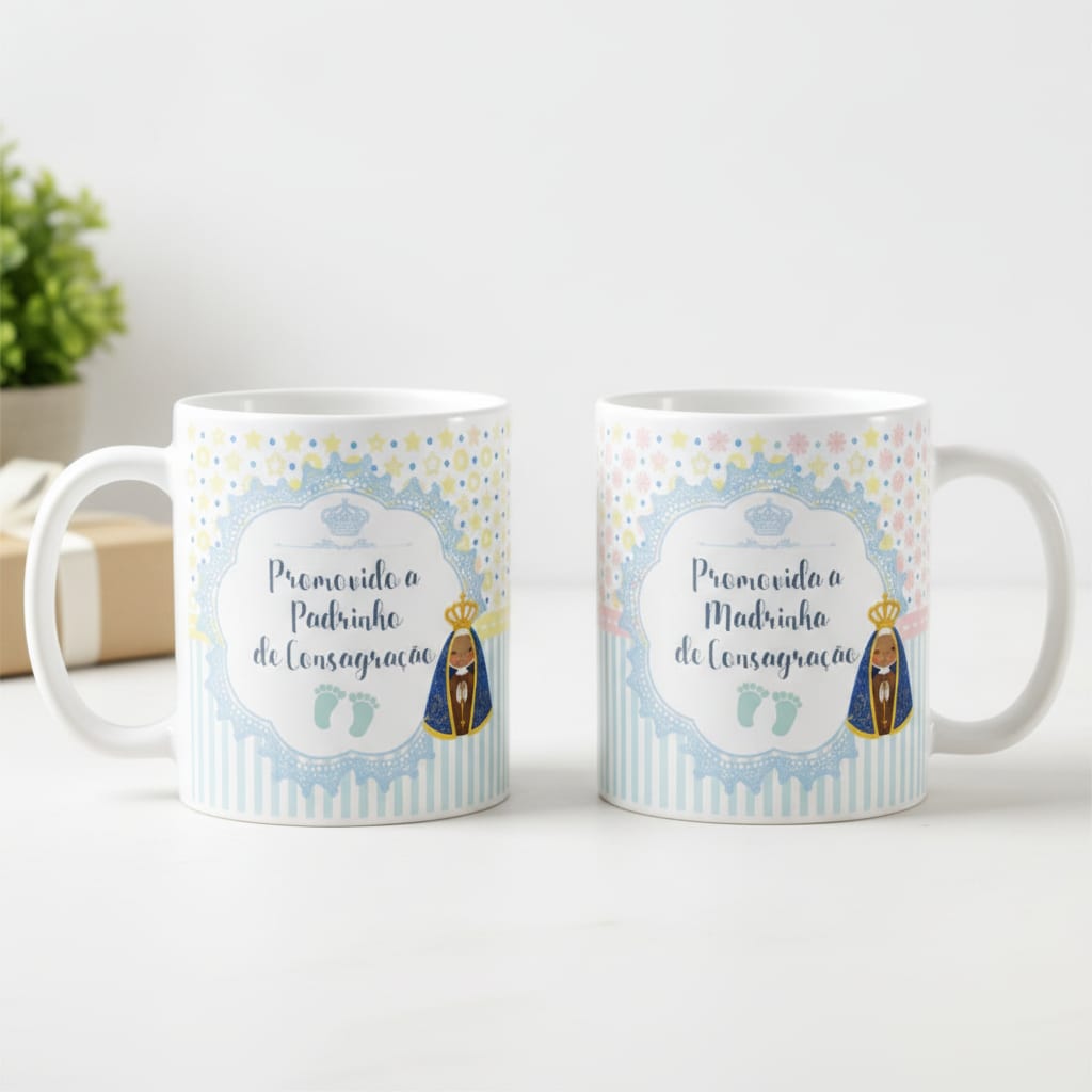 Kit 2 Canecas Lembrança Padrinhos Batismo Pronta Entrega - Batizado (Padrinho)