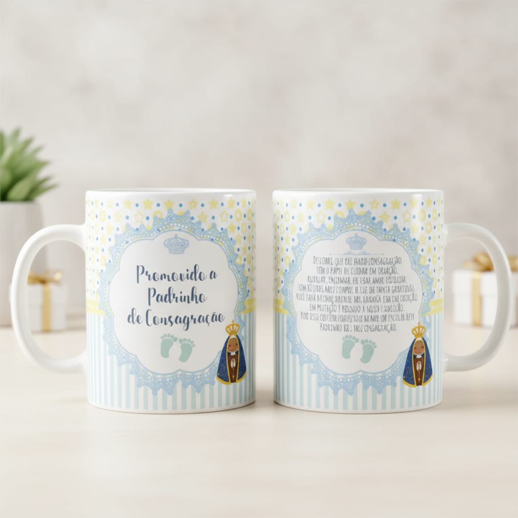Kit 2 Canecas Lembrança Padrinhos Batismo Pronta Entrega
