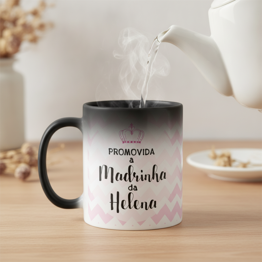 Kit 2 Canecas Mágicas Convite Criativo Padrinhos de Batismo