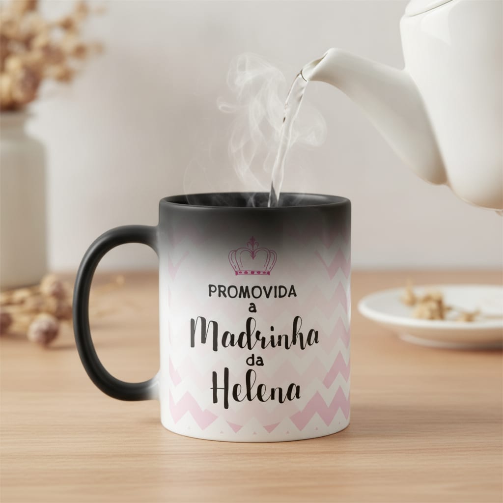 Kit 2 Canecas Mágicas Convite Criativo Padrinhos de Batismo
