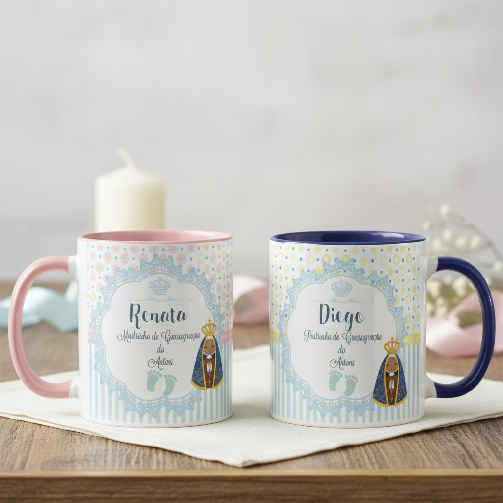 Kit 2 Canecas Personalizada Batismo Padrinhos de Consagração - Batizado (Padrinho)