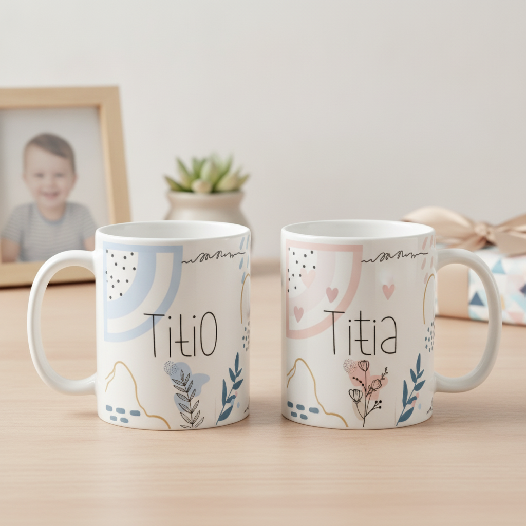 Kit 2 Canecas Personalizada Titio e Titia Família Minimalista - Família (Titio e Titia)