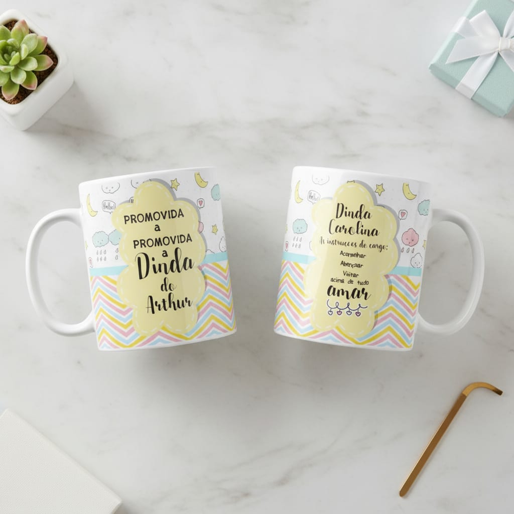 Kit 2 Canecas Personalizadas Batizado Chuva de Benção