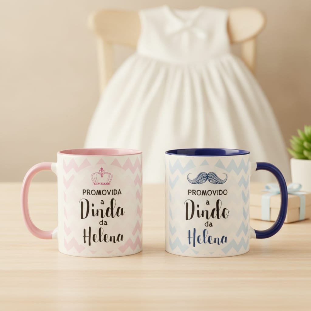 Kit 2 Canecas Personalizadas Convite Padrinhos de Batismo - Batizado (Padrinho)