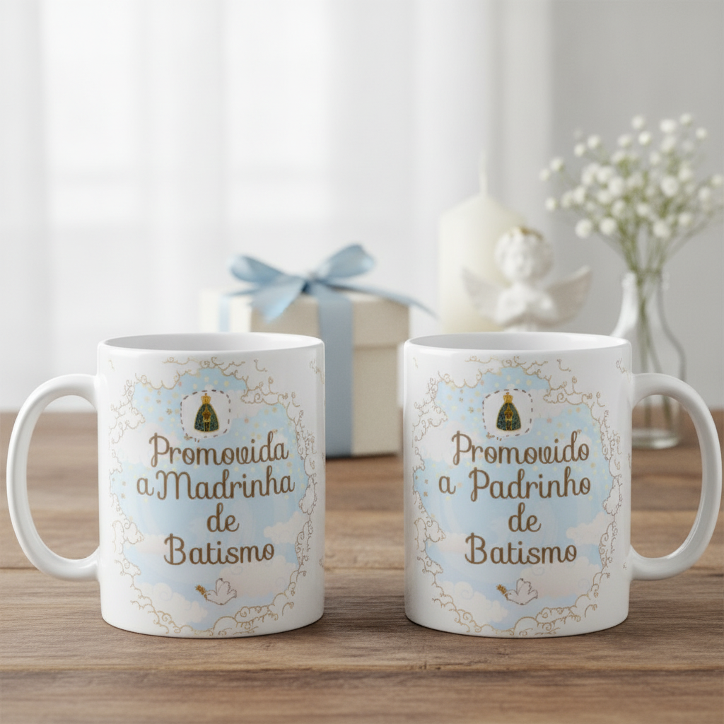 Kit 2 Canecas Personalizadas Padrinhos Batismo 