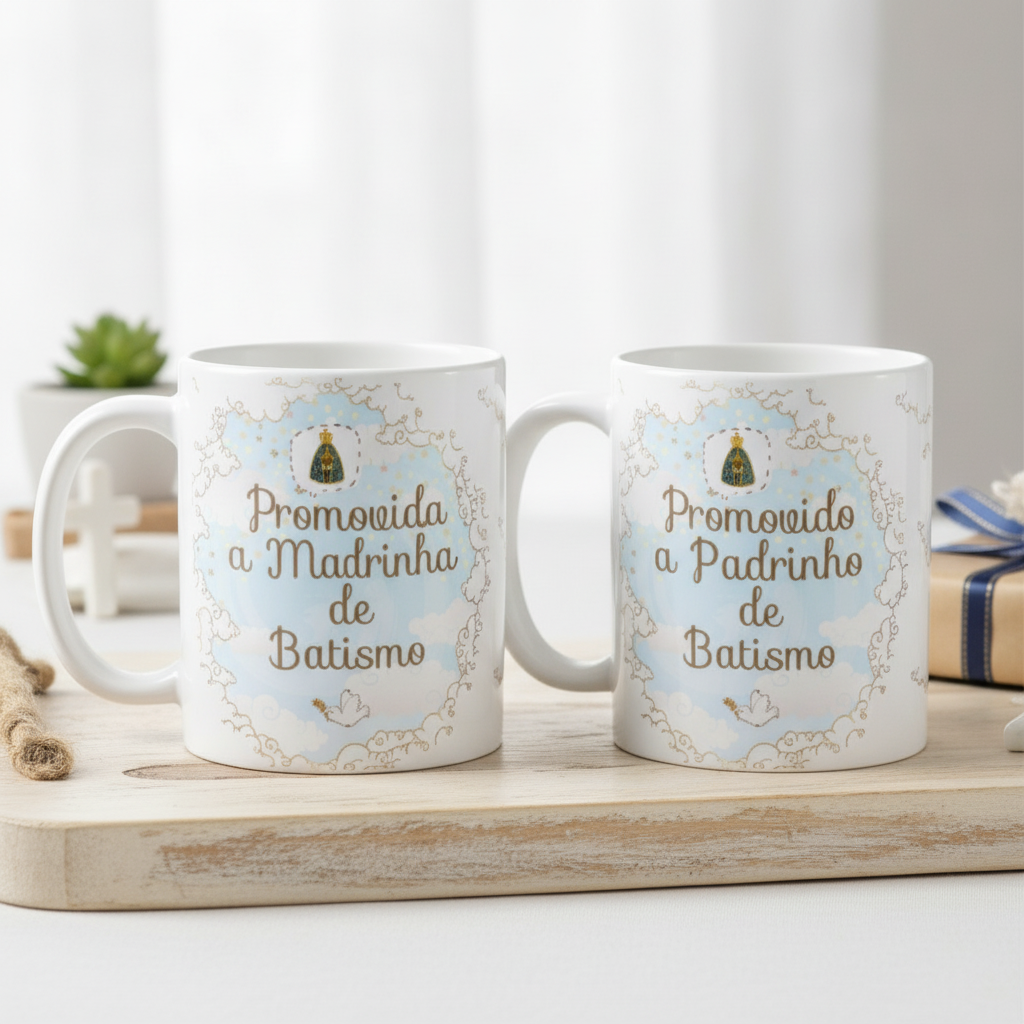 Kit 2 Canecas Personalizadas Padrinhos Batismo  - Batizado (Padrinho e Madrinha)