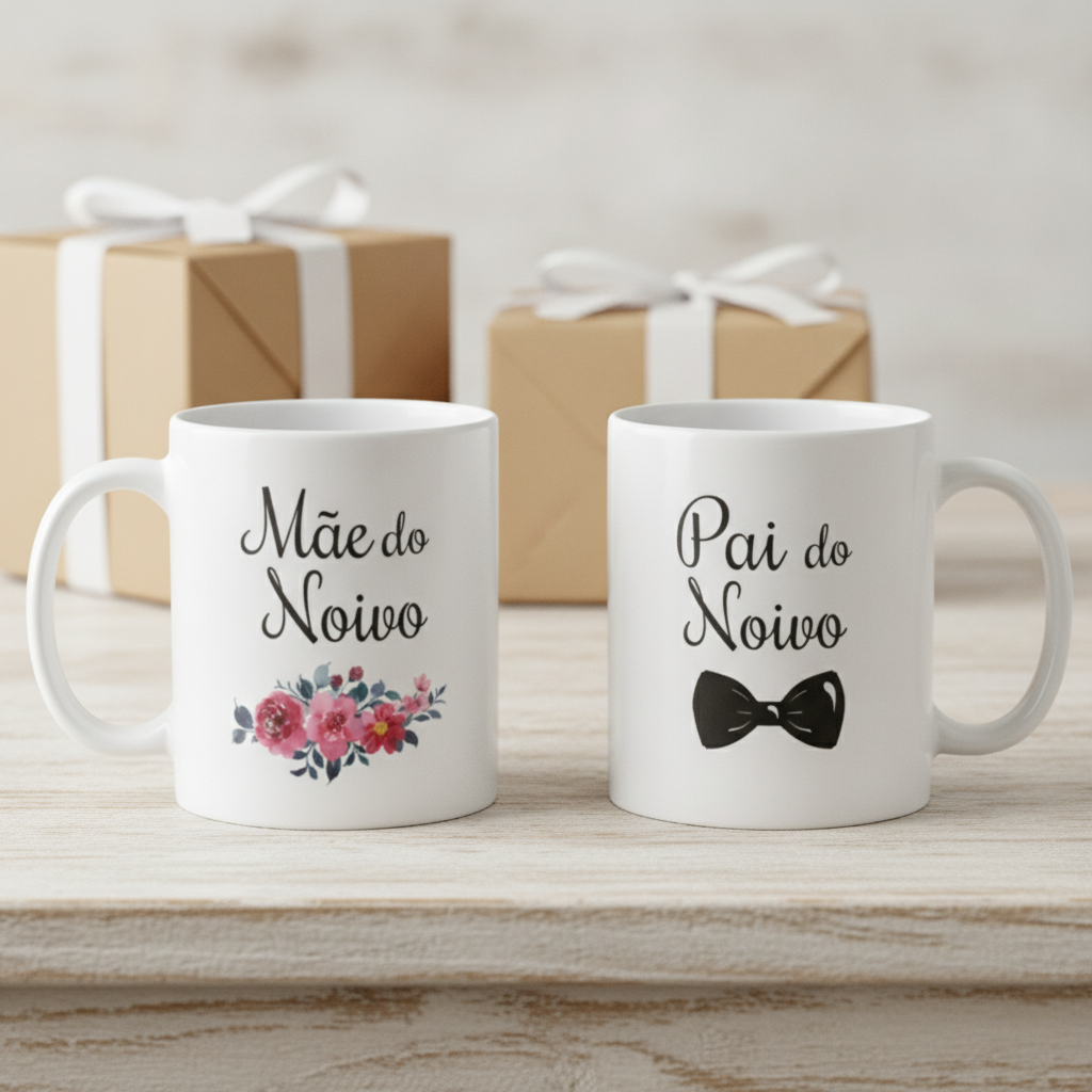Kit 2 Canecas Casamento Pais do Noivo Pronta Entrega Presente Padrinhos