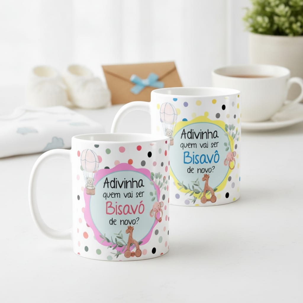 Kit 2 Canecas Presente Anúncio de Gravidez Bisa/biso de Novo - Anúncio de Gravidez (Bisavó e Bisavô)