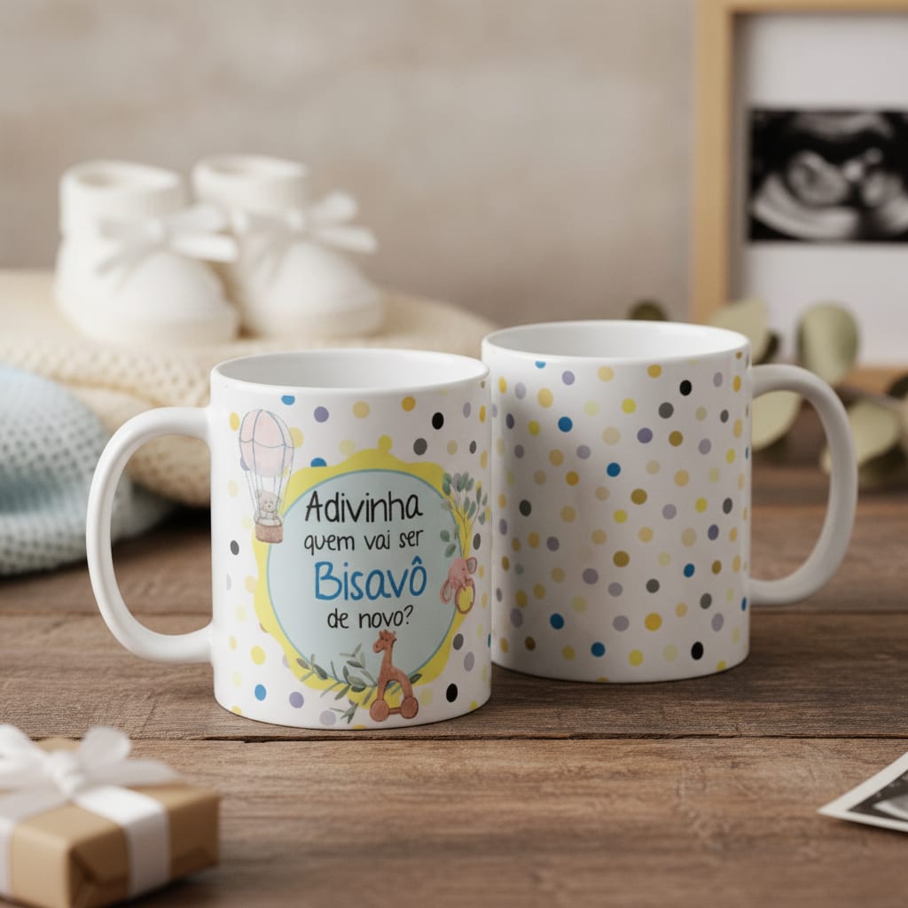 Kit 2 Canecas Presente Anúncio de Gravidez Bisa/biso de Novo