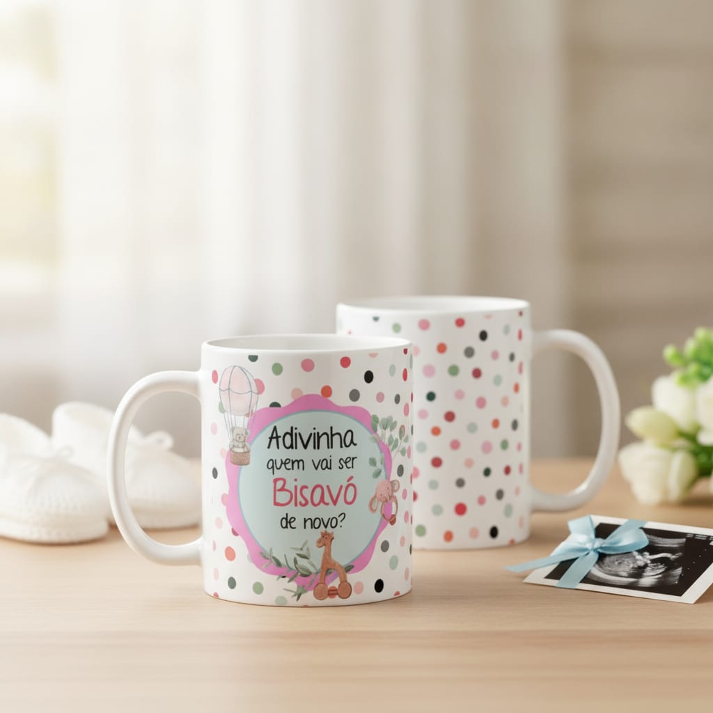 Kit 2 Canecas Presente Anúncio de Gravidez Bisa/biso de Novo