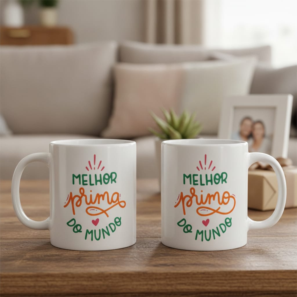 Kit 2 Canecas Presente Especial para Melhor Primo e Prima - Família (Primo(a))