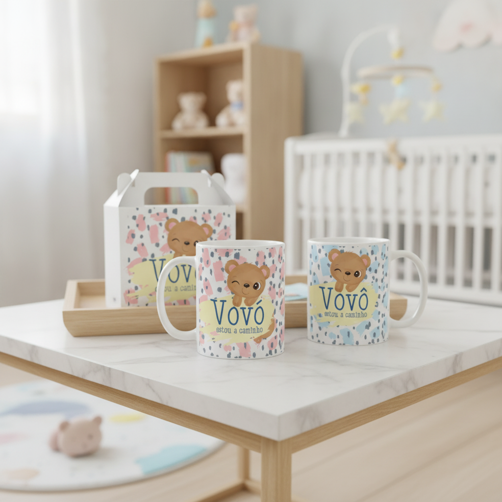 Kit 2 Canecas Presente Revelação de Gravidez Vovó Vovô