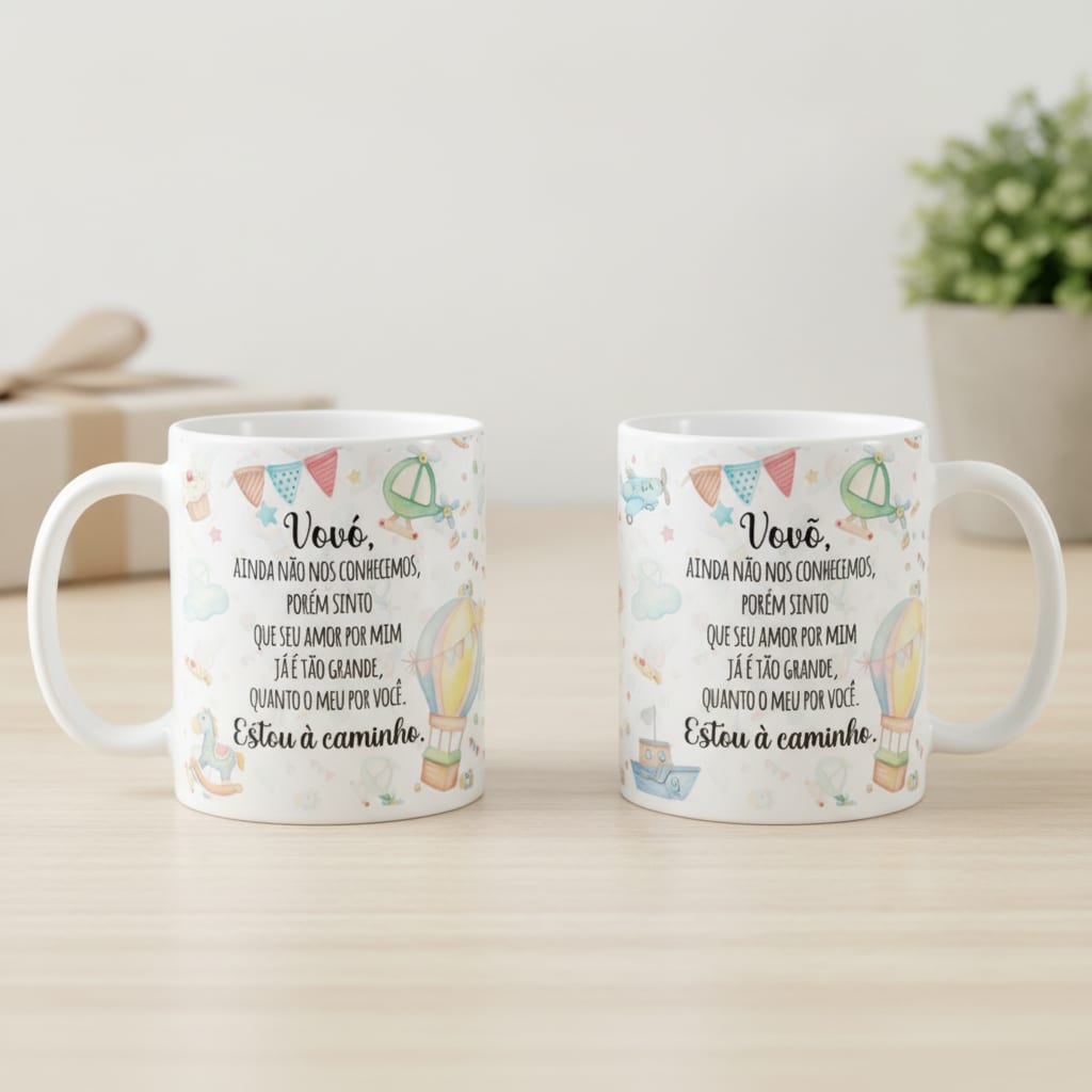 Kit 2 Canecas Revelação Vovó e Vovô Gravidez Estou à Caminho
