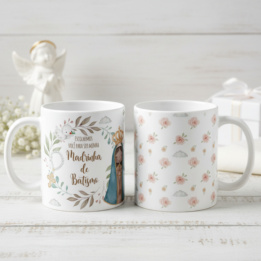Kit 3 Canecas Padrinho e Madrinhas de Batismo e Consagração