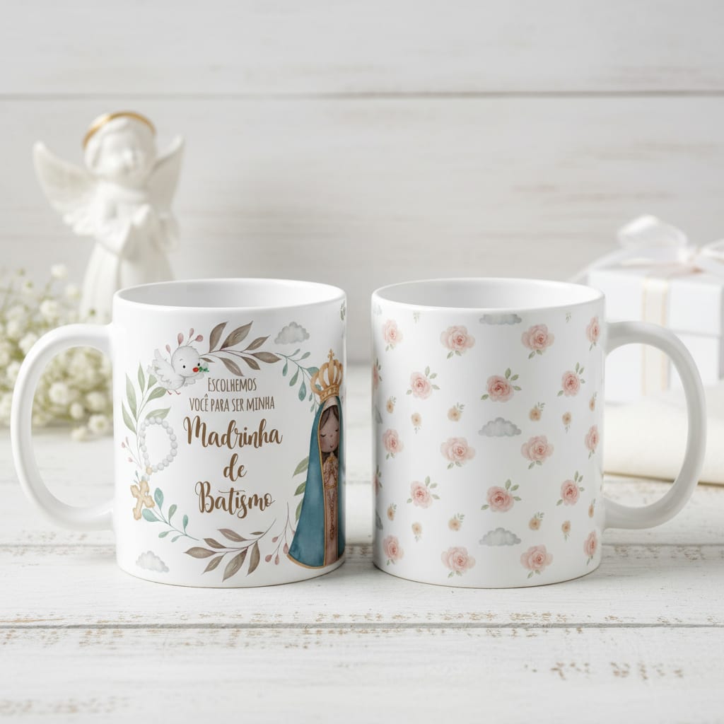 Kit 3 Canecas Padrinho e Madrinhas de Batismo e Consagração