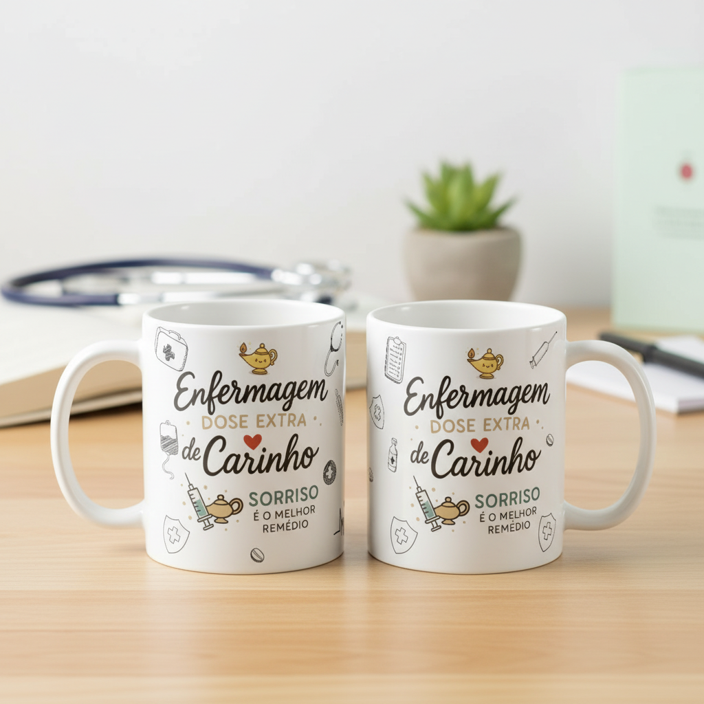 Kit 4 Canecas Enfermeiras Presente Homenagem Dia Enfermeiros Branco Carinho Enfermagem