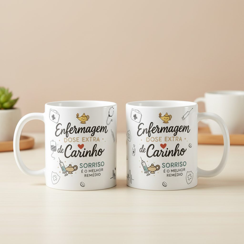 Kit 4 Canecas Enfermeiras Presente Homenagem Dia Enfermeiros Branco Carinho Enfermagem