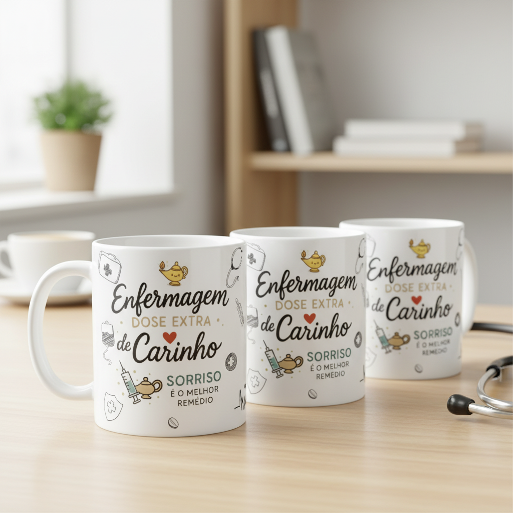 Kit 4 Canecas Enfermeiras Presente Homenagem Dia Enfermeiros Branco Carinho Enfermagem - Profissões (Enfermagem)