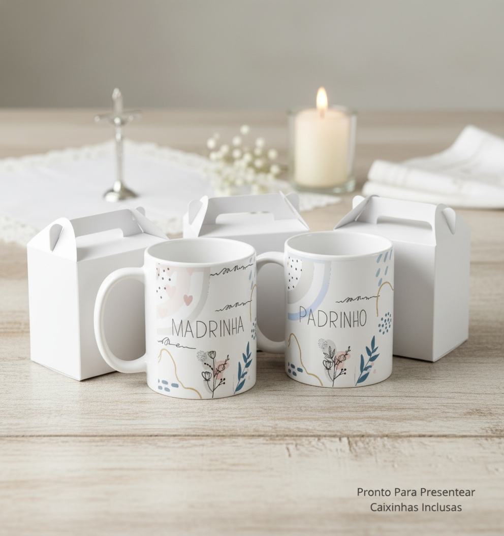  Kit 4 Canecas Personalizadas Lembrança Padrinhos Batizado