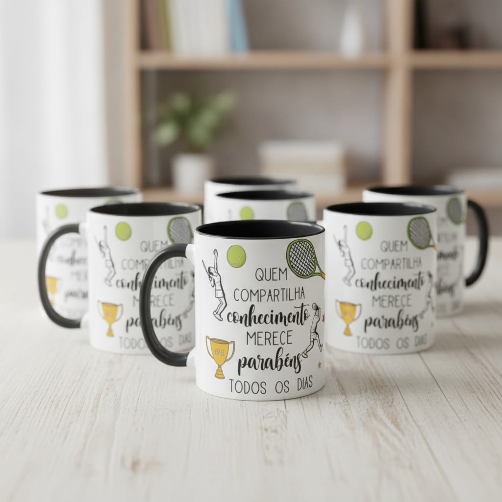 Kit 7 Canecas Personalizadas Tenista Presente para Professor de Tênis
