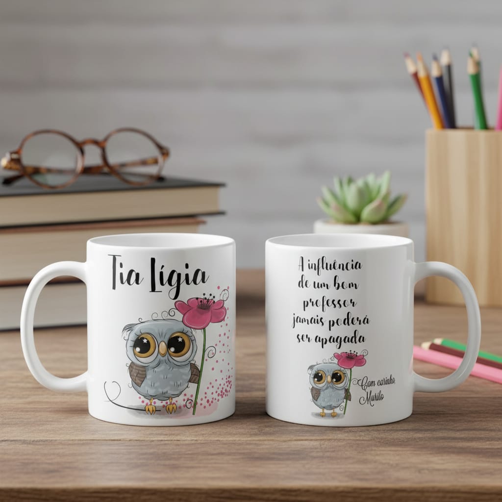 Kit Almofada Decoração E Caneca Professora Corujinha