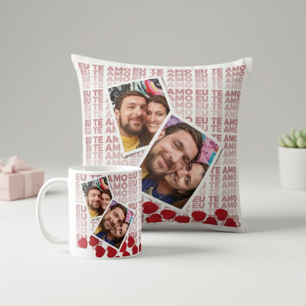 Kit Almofada E Caneca Casal Romântico Presente Namorados Branco 2 Fotos