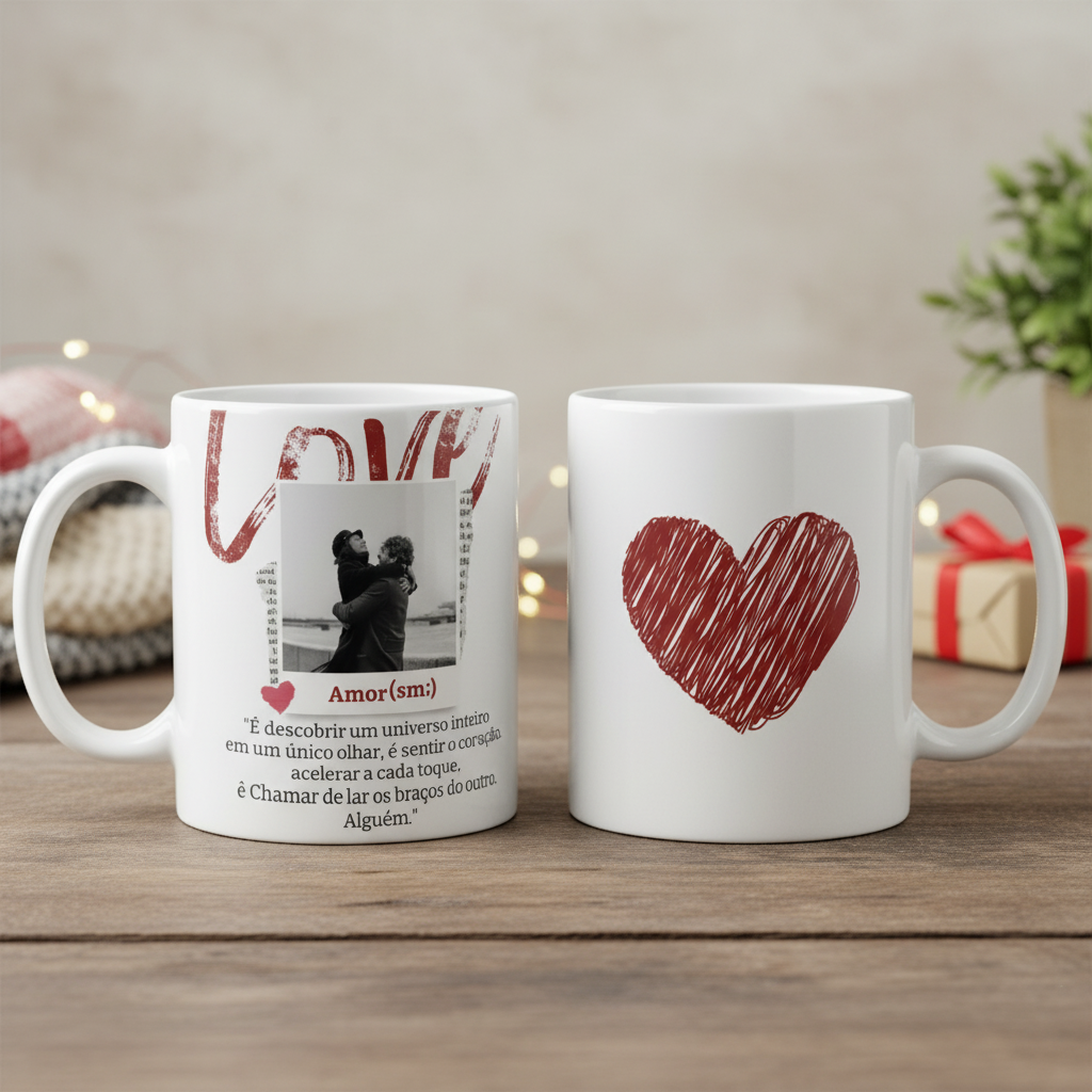 Kit Almofada E Caneca Casal Romântico Presente Namorados Branco Amor