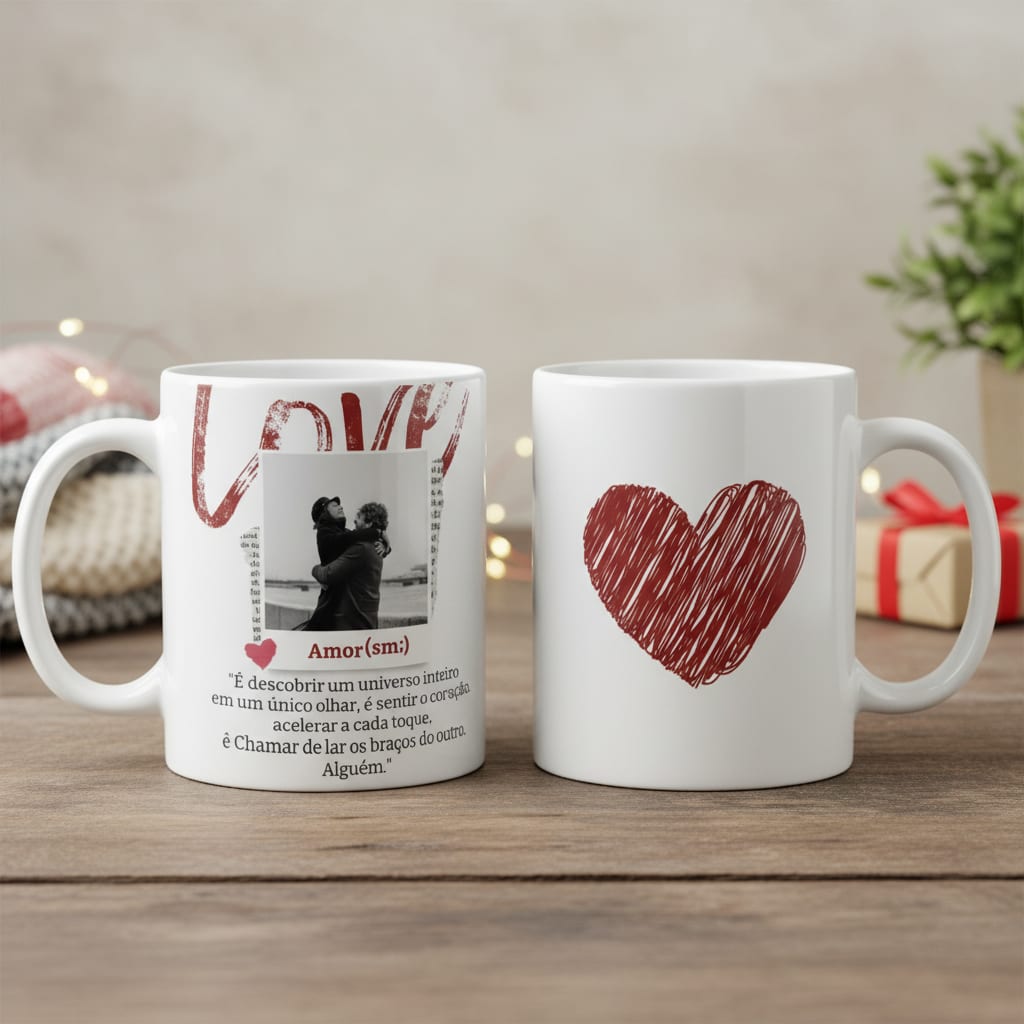 Kit Almofada E Caneca Casal Romântico Presente Namorados Branco Amor