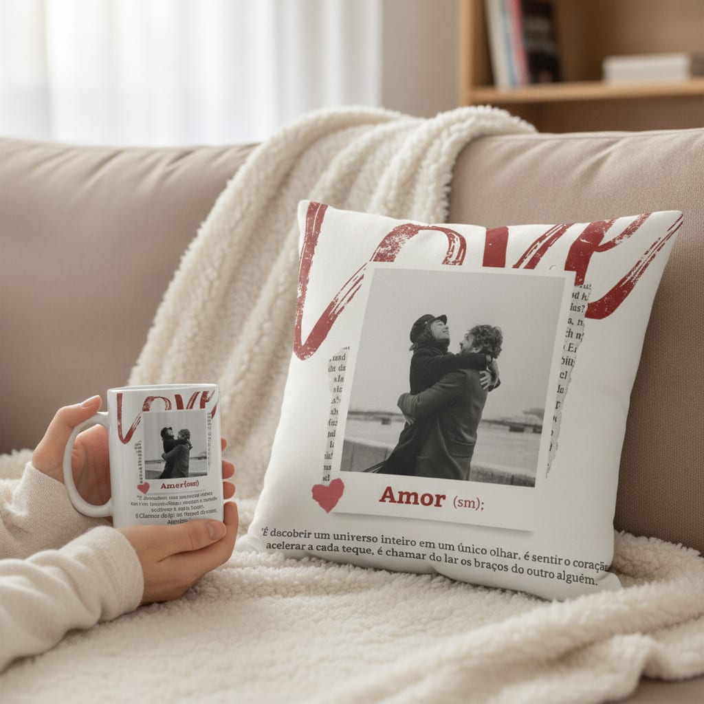 Kit Almofada E Caneca Casal Romântico Presente Namorados Branco Amor - Outros (Casal)
