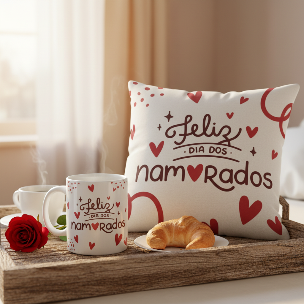 Kit Almofada e Caneca Corações para Casal Dia dos Namorados - Outros (Casal)