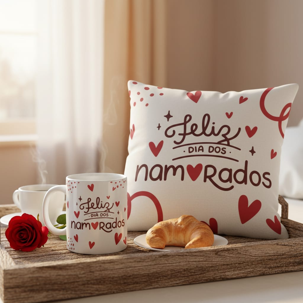 Kit Almofada e Caneca Corações para Casal Dia dos Namorados - Outros (Casal)