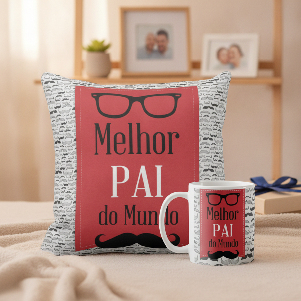 Kit Almofada E Caneca Dia Dos Pais Melhor Pai Do Mundo